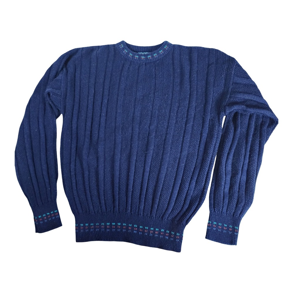 Vintage Loafers by Reed St James Mens Blue Ribbed Knit Crewneck Sweater Medium